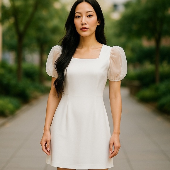 JM STUDIO BY JOHN MEYER Winter White Midi Cocktail Holiday Formal Dress SZ 6 - Picture 5 of 14